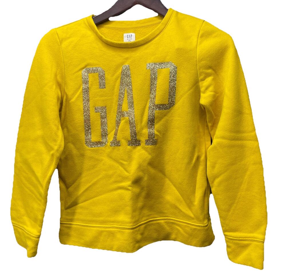 Kids Gap Logo Crewneck Sweater Metallic Youth Size XXL 14/16 Yellow Pullover